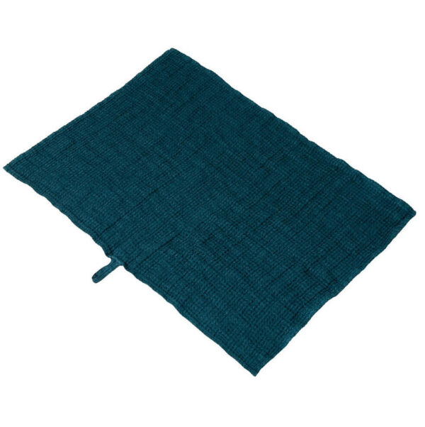 Linen waffle towel in Deep Water (2)