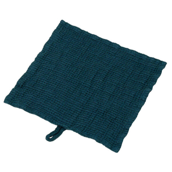 Linen waffle towel in Deep Water (3)