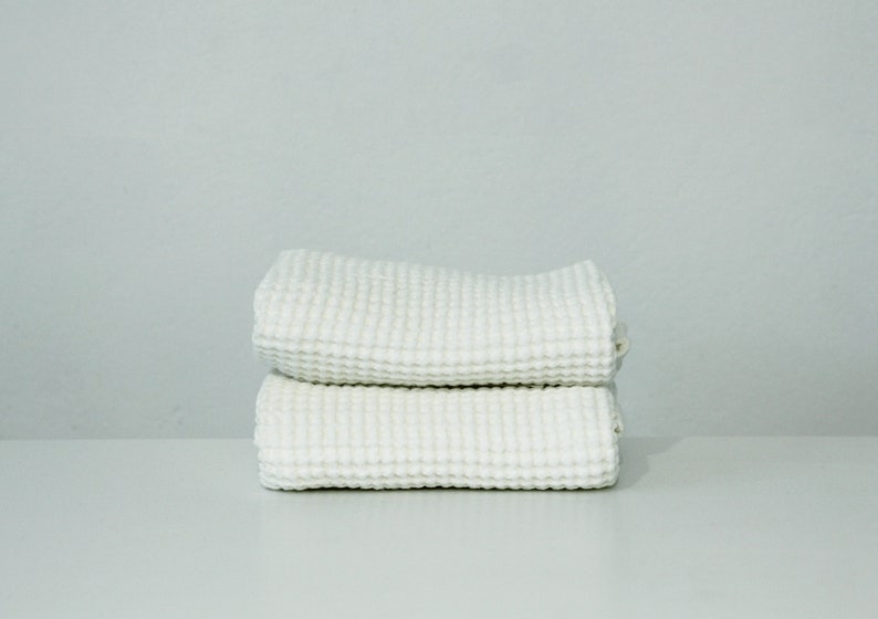 White linen bath towel waffle, large towel - Linenbee