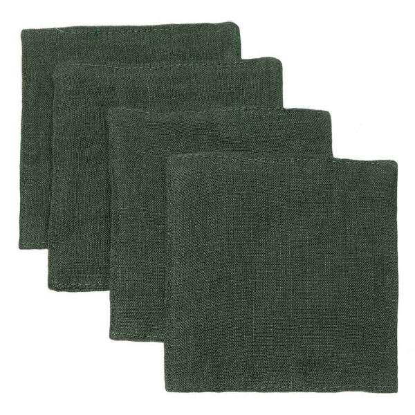 Forest Green linen coaster set