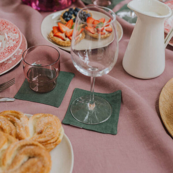 Forest Green linen coaster set (2)