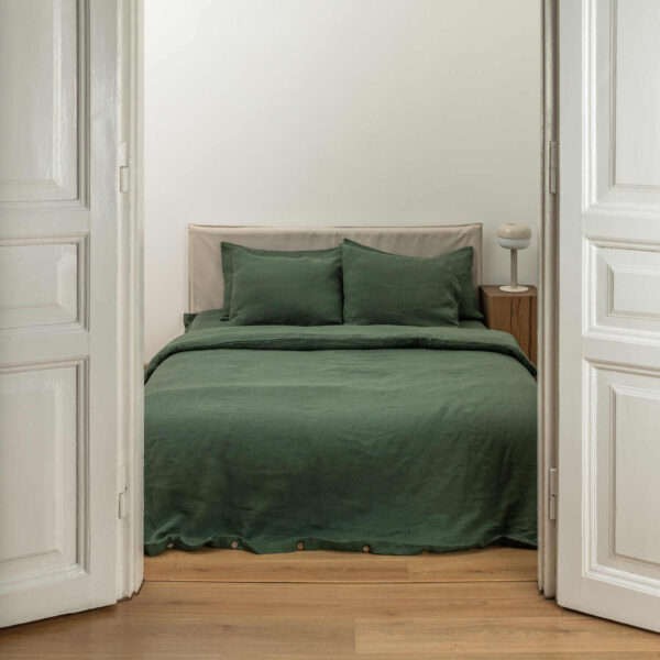 Forest Green linen duvet cover set (2)