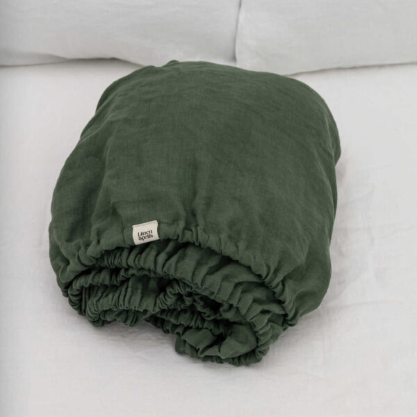 Forest Green linen fitted sheet