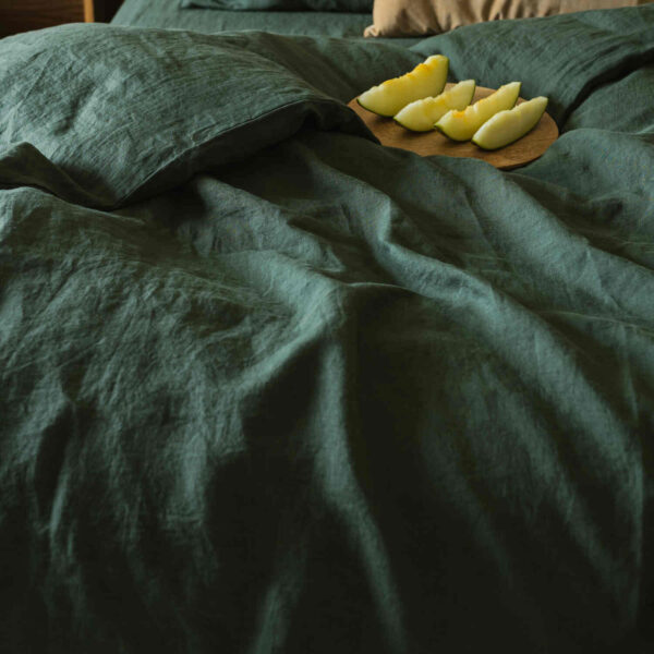 Forest Green linen flat sheet (2)