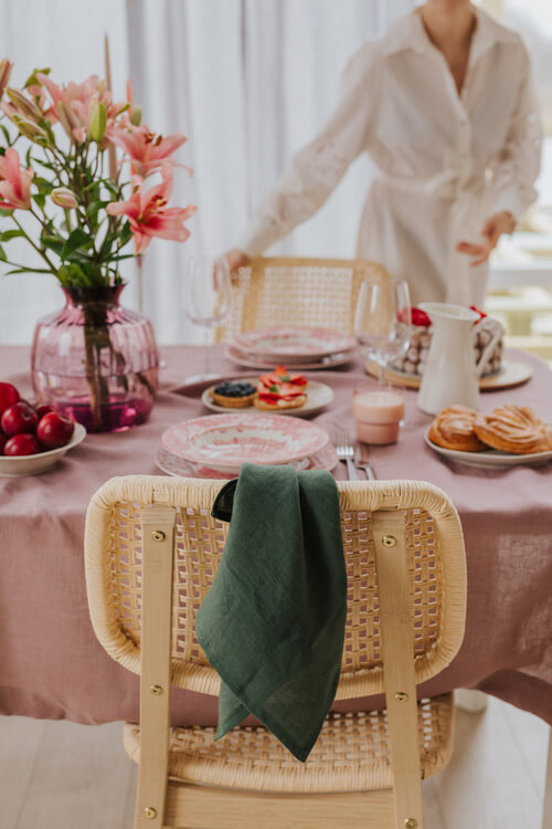 Forest Green linen kitchen towel set of 2 (2)