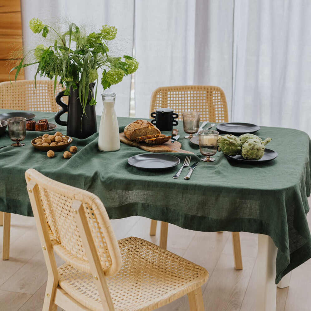 Forest Green linen tablecloth (2)