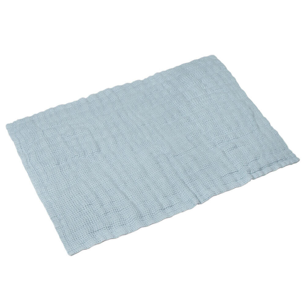 Linen waffle bath mat in Sky Blue