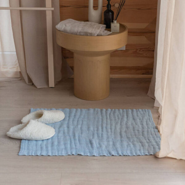 Linen waffle bath mat in Sky Blue (2)