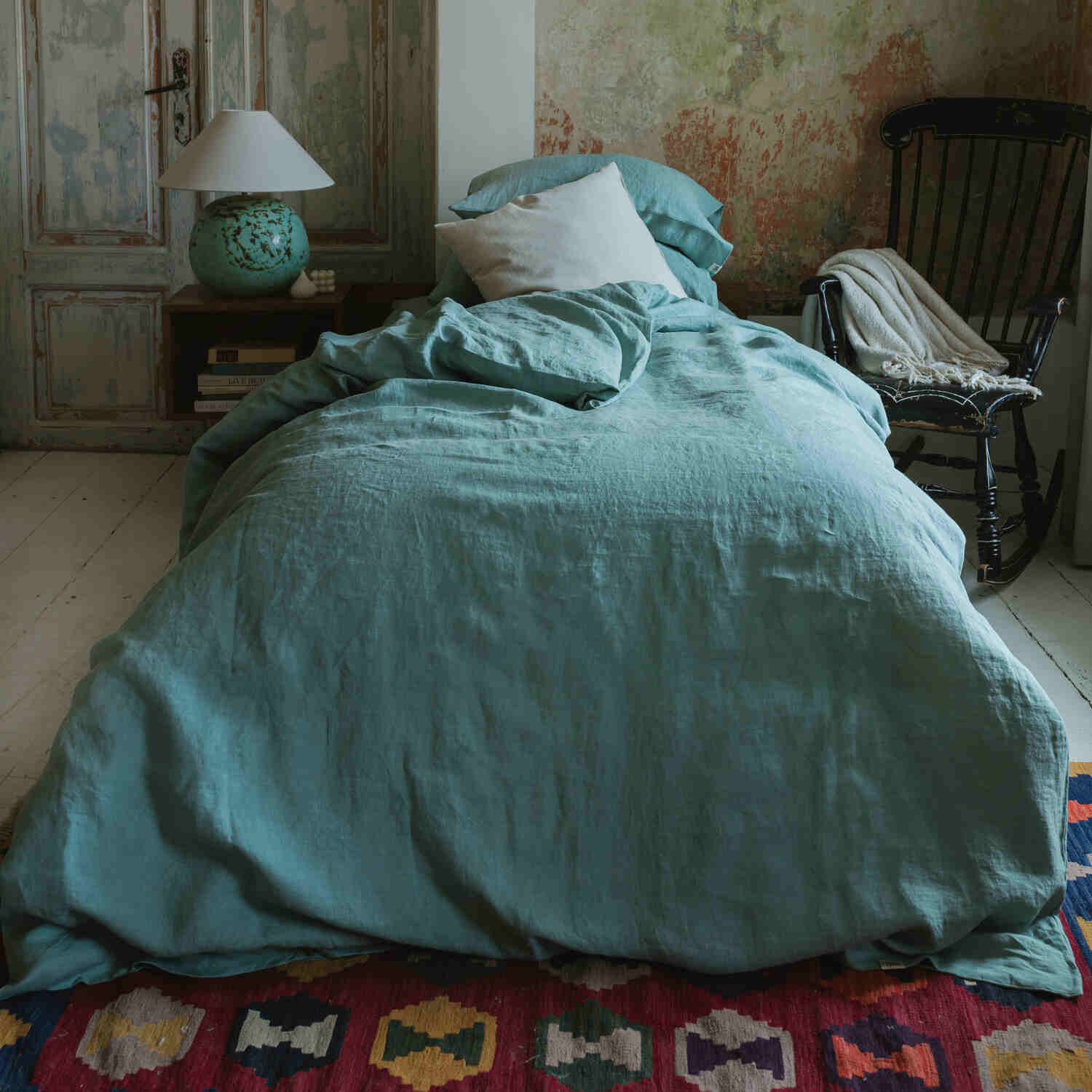 Ocean Mint linen duvet cover set