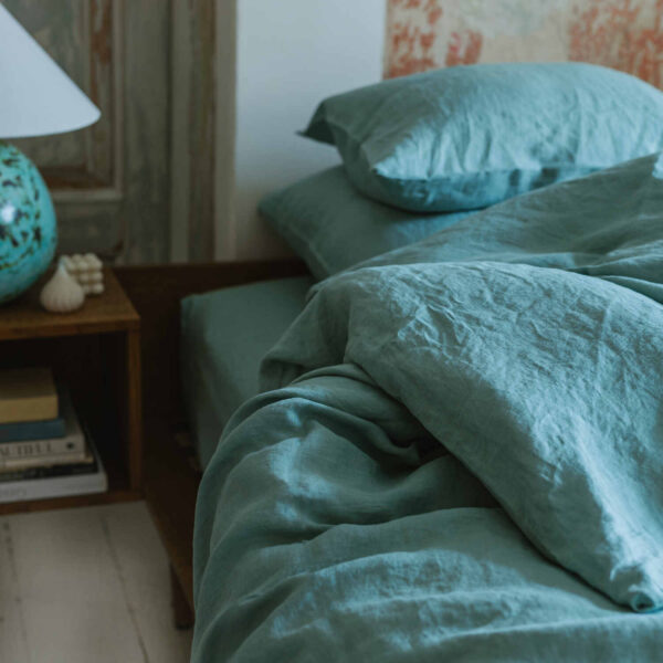 Ocean Mint linen duvet cover set (4)
