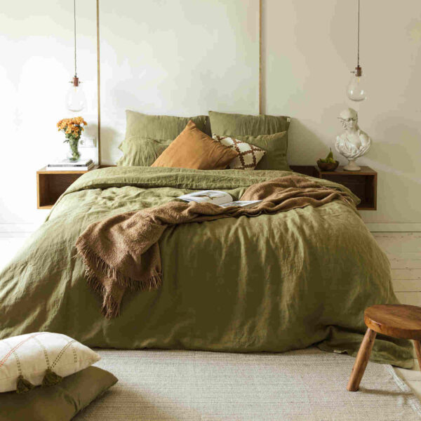 Olive Green linen duvet cover set