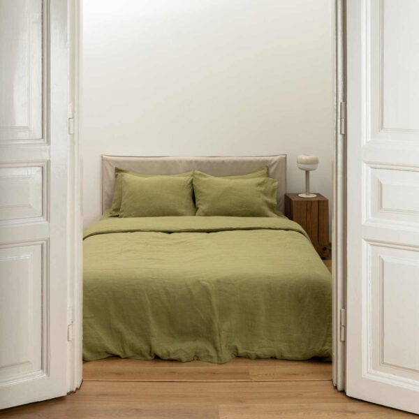 Olive Green linen duvet cover set (2)