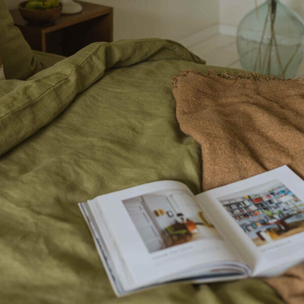 Olive Green linen duvet cover set (4)
