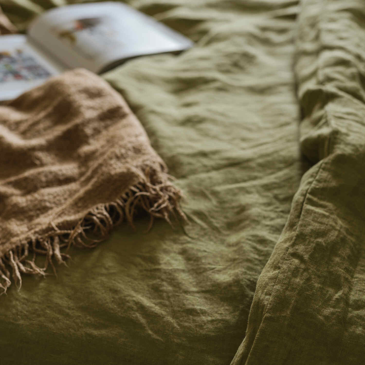 Olive Green linen flat sheet (1)