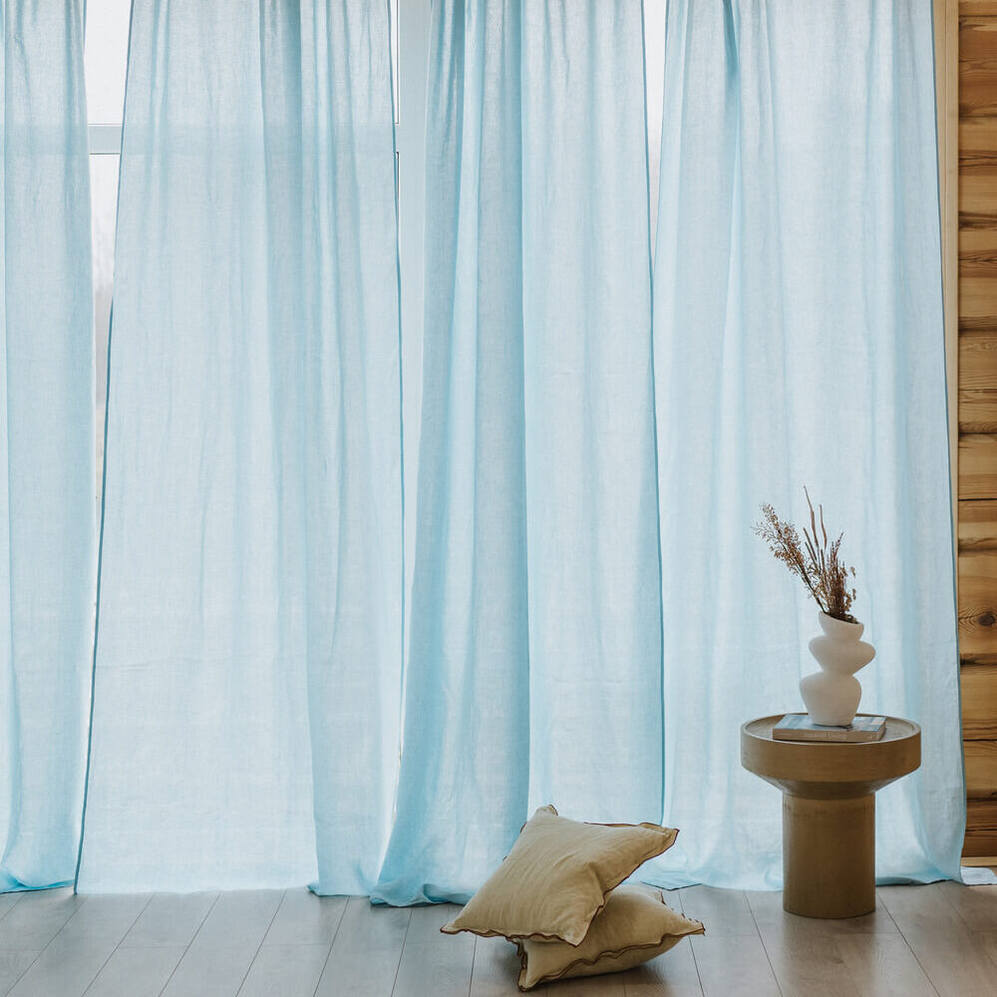 Sky Blue Daytime Tunnel Top or Tie Top Curtain