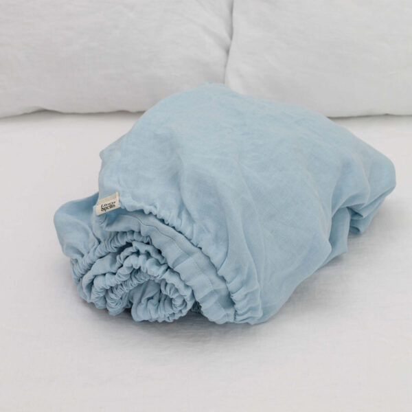 Sky Blue linen fitted sheet