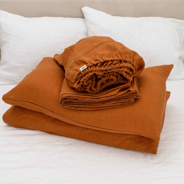 Cinnamon linen bed sheet set