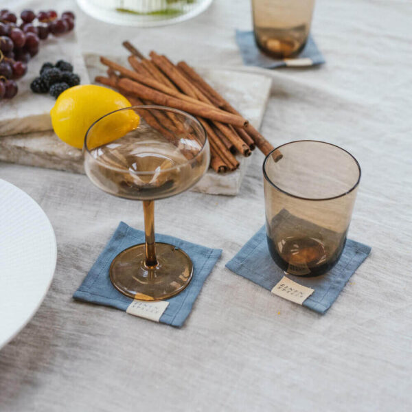 Dark Grey linen coaster set (2)