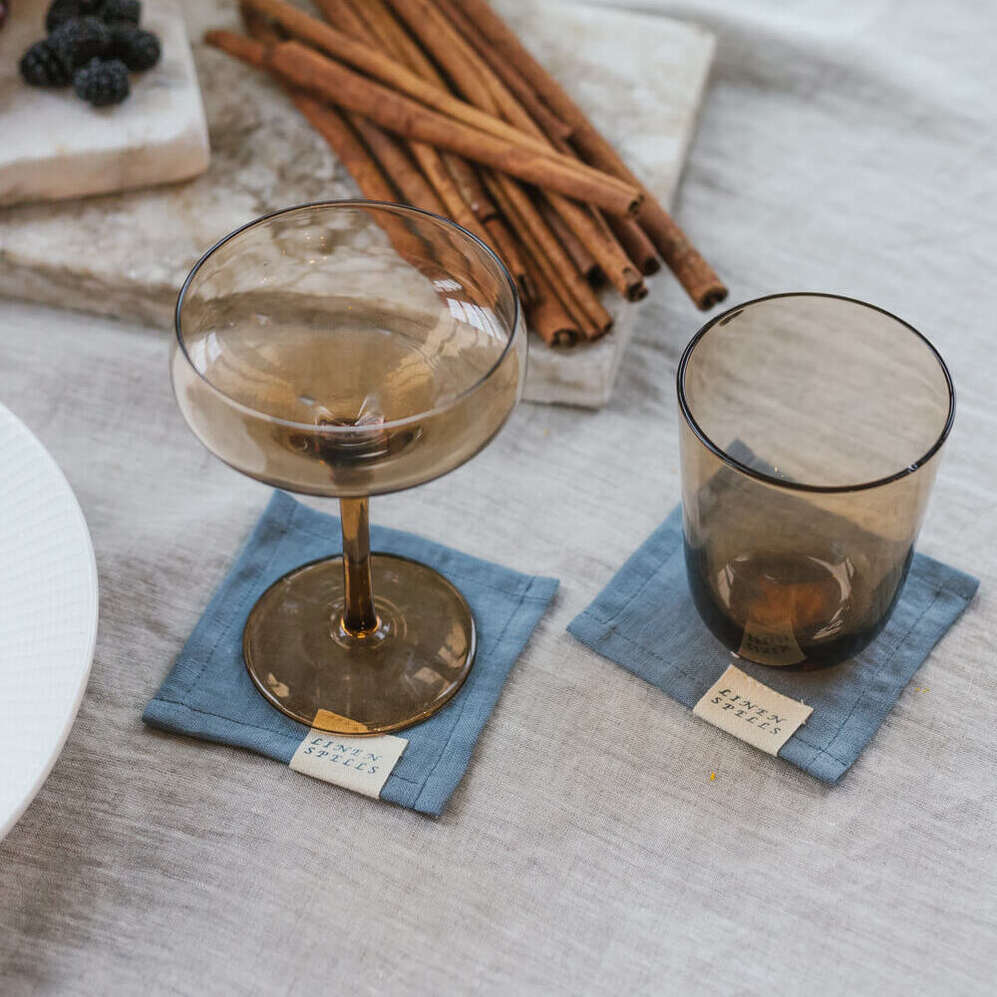 Dark Grey linen coaster set (3)