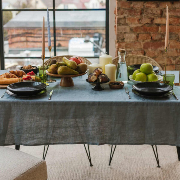 Dark Grey linen tablecloth (3)