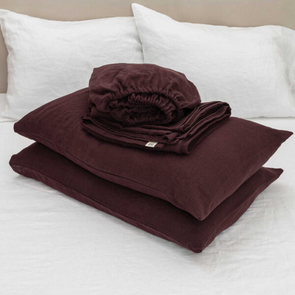Deep Purple linen bed sheet set
