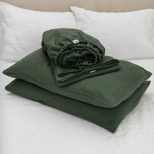 Forest Green linen bed sheet set