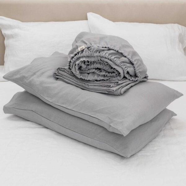 Light Grey linen bed sheet set