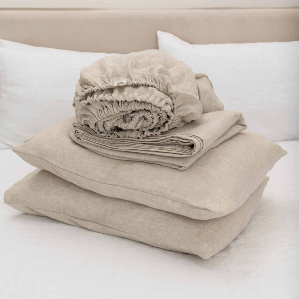 Natural Melange linen bed sheet set