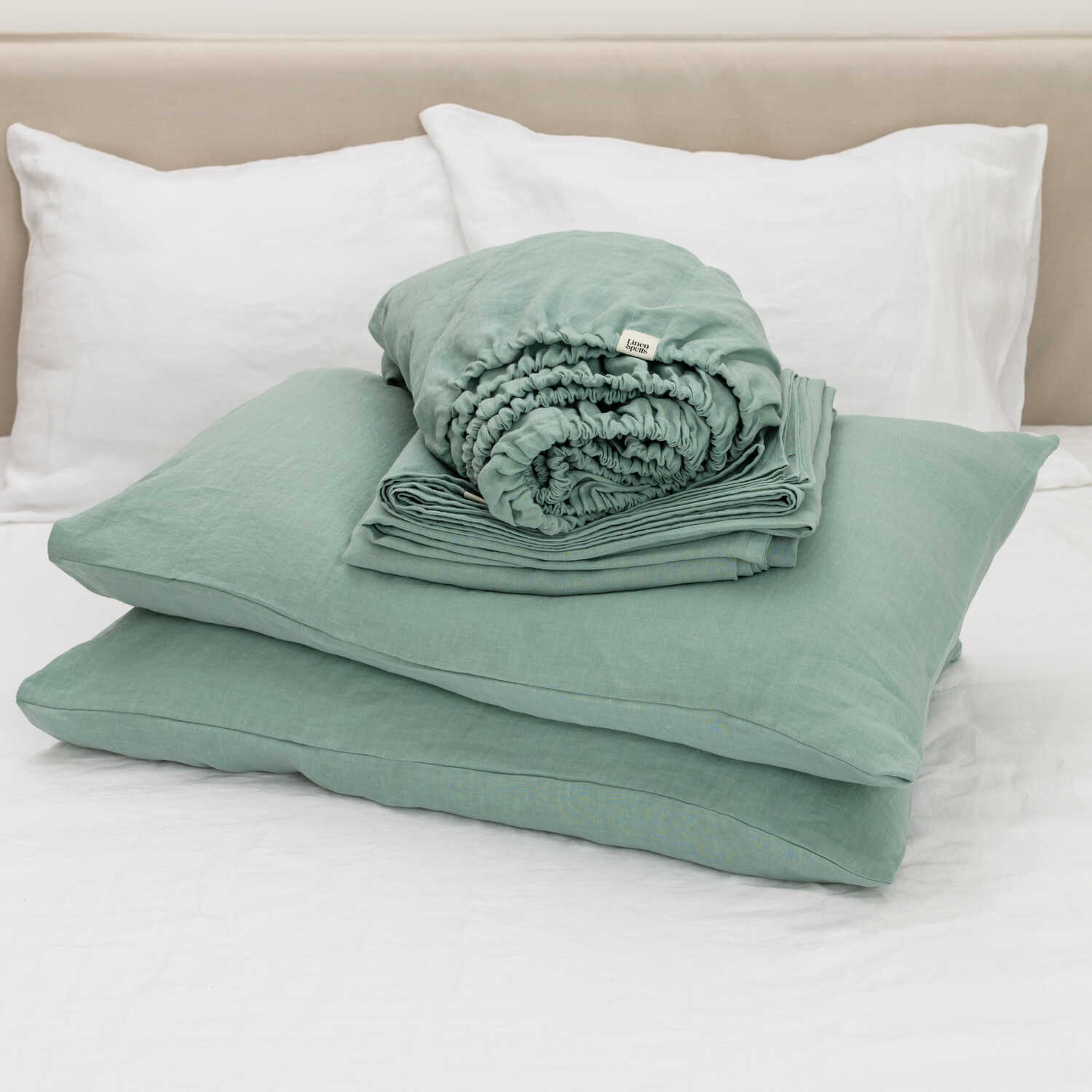 Ocean Mint linen bed sheet set