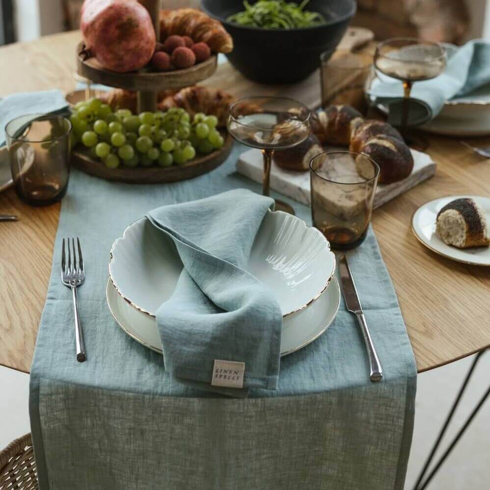 Ocean Mint linen table runner (2)