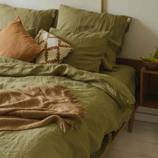 Olive Green linen duvet cover (4)