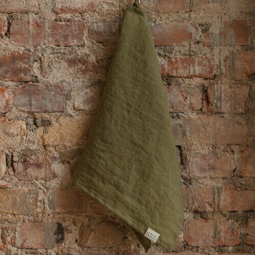 Olive Green linen kitchen towel set of 2 (4)