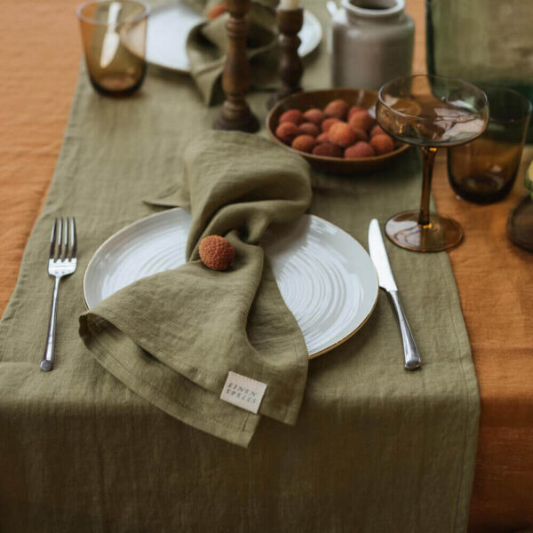 Olive Green linen napkin set of 4 (2)