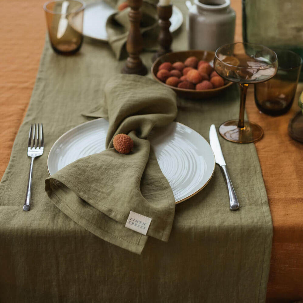 Olive Green linen napkin set of 4 (2)