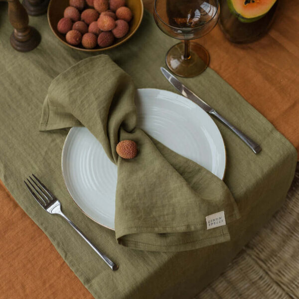 Olive Green linen napkin set of 4 (3)