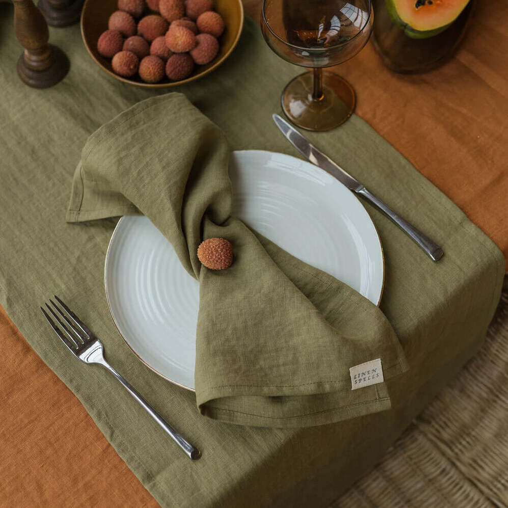 Olive Green linen napkin set of 4 (3)