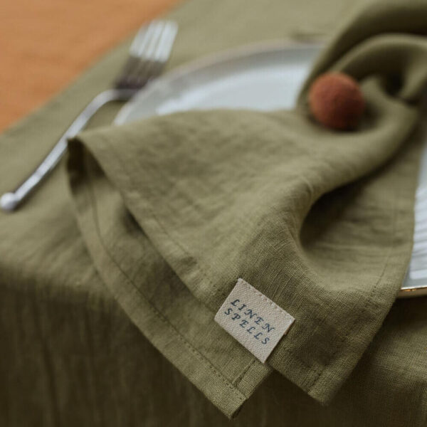 Olive Green linen napkin set of 4 (4)
