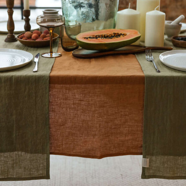 Olive Green linen table runner (2)