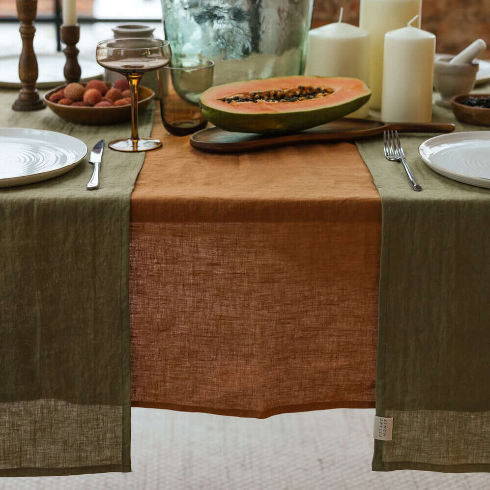 Olive Green linen table runner (2)