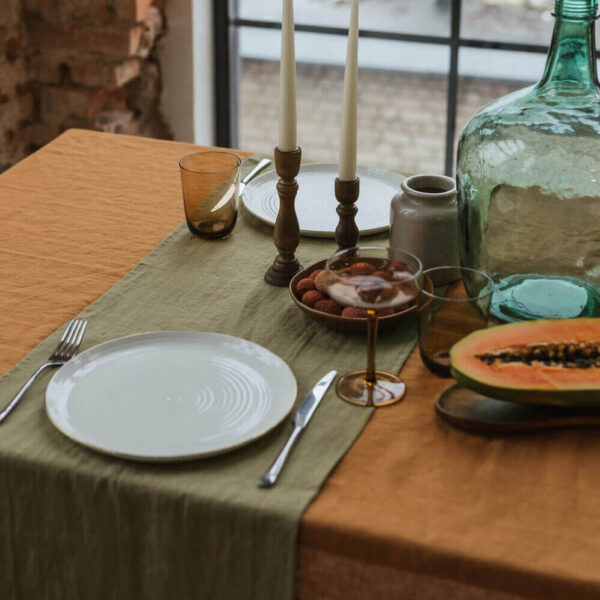 Olive Green linen table runner (4)