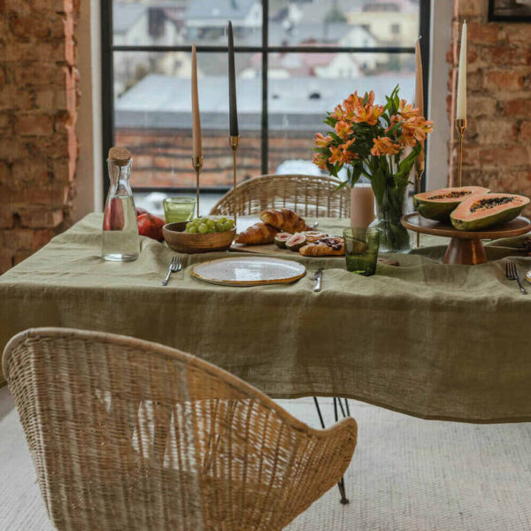 Olive Green linen tablecloth (2)