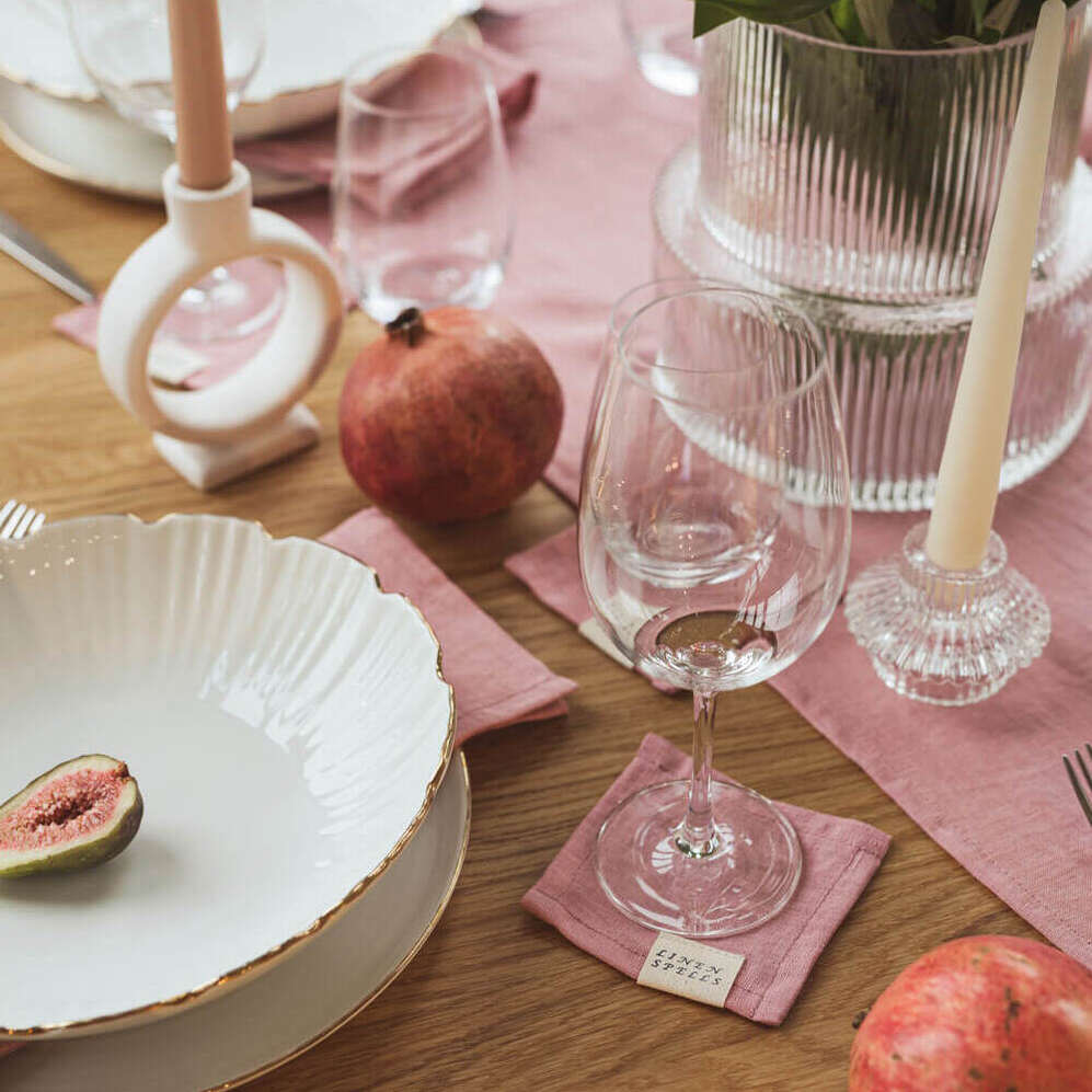 Pink linen coaster set