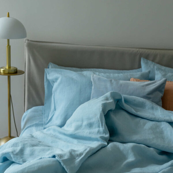 Sky Blue linen bed sheet set (2)