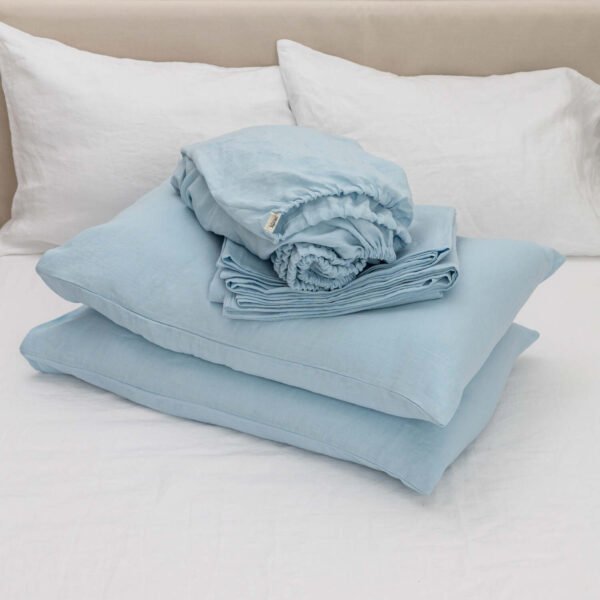 Sky Blue linen bed sheet set