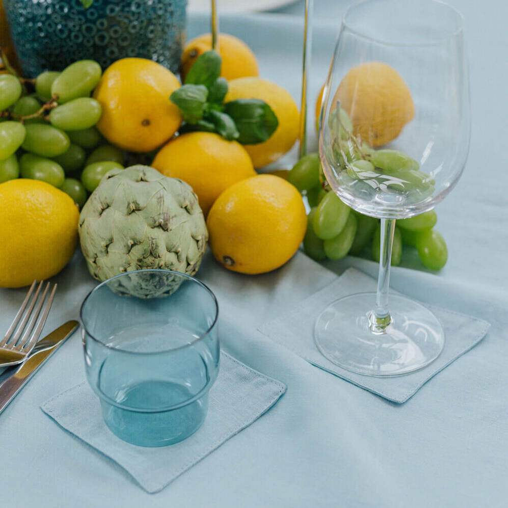 Sky Blue linen coaster set (3)
