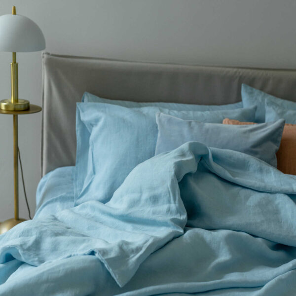 Sky Blue linen duvet cover set (4)
