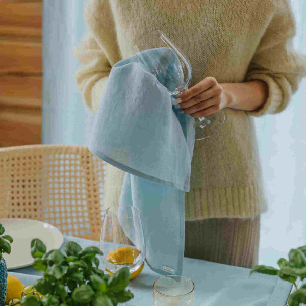 Sky Blue linen kitchen towel set of 2 (2)