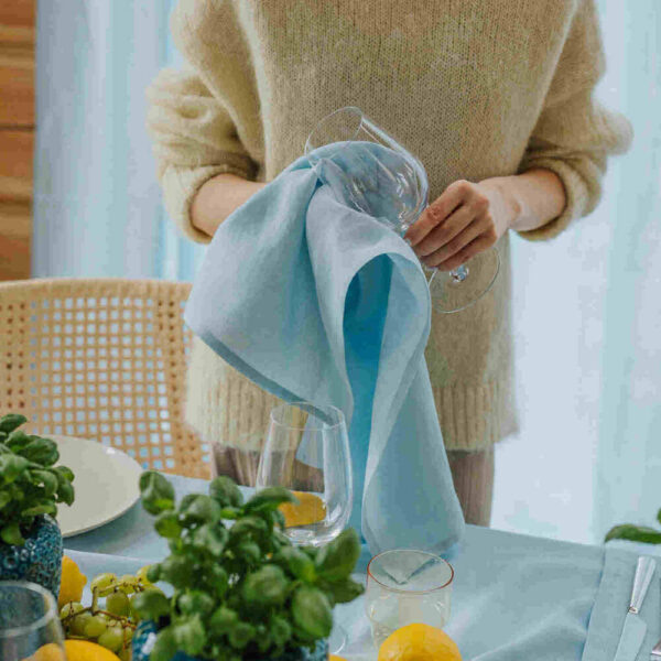 Sky Blue linen kitchen towel set of 2 (3)