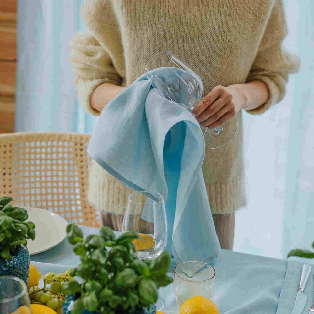 Sky Blue linen kitchen towel set of 2 (3)