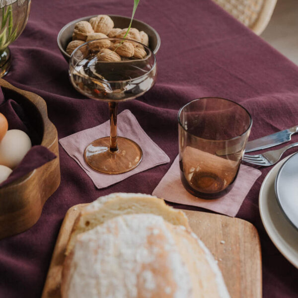 Woodrose linen coaster set (4)